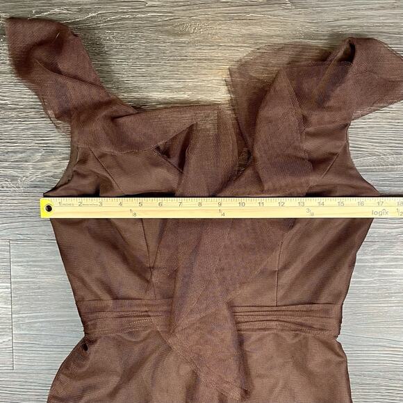 Vintage Y2K Alfred Angelo Tulle Dress Size 4/6 Brown Midi Fairy Pin-Up Ruffle - Picture 14 of 16